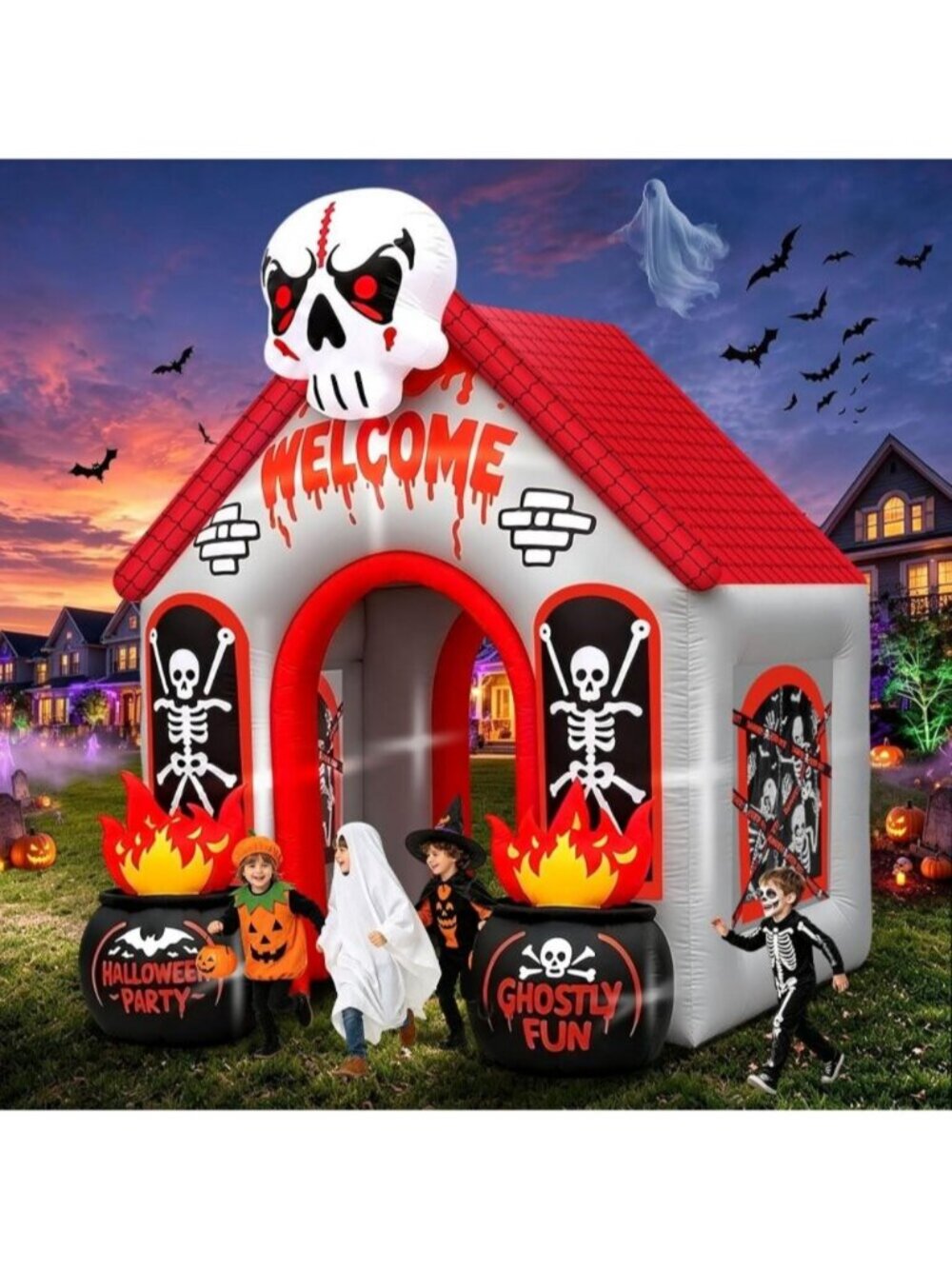 12FT Halloween Skeleton Arch Inflatables Archway Ghost Red Black Skeleton House